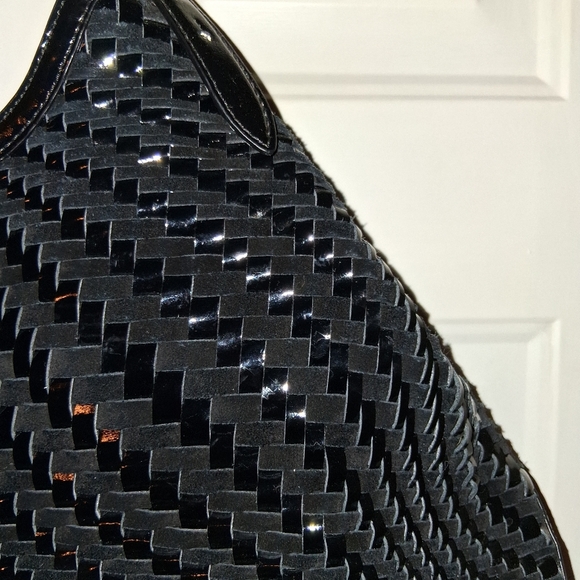 Cole Haan Black Woven Patent Shoulder Tote - Picture 7 of 16